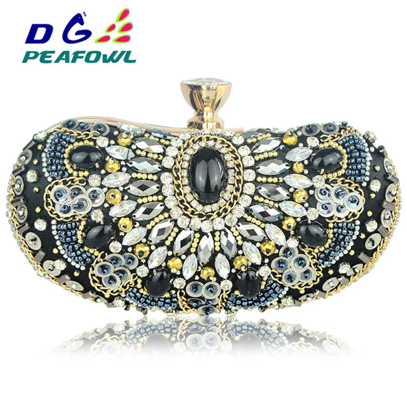 Vintage Beaded Women clutch bag Handbags Chain Accessory Metal Day Clutches Party Wedding Evening Bags Diamonds crossbody Purse