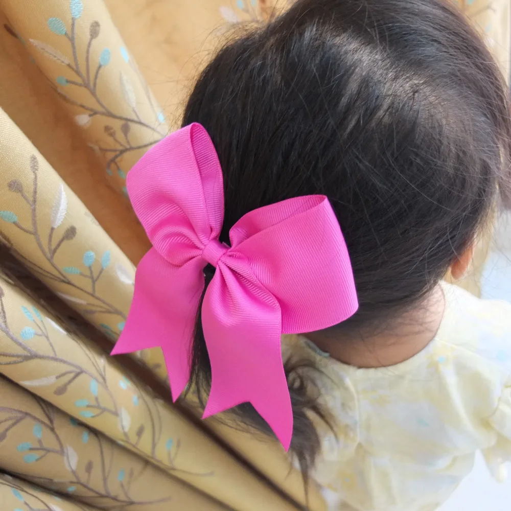 2 PCS 6 inch Bow WITH Elalstic Bobble Loop Big Cheer Leading Hair Bow Ribbons Baby Girls