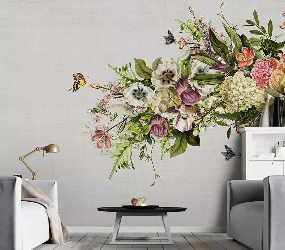 Decorative wallpaper Hand-painted flowers and birds bedroom background wall