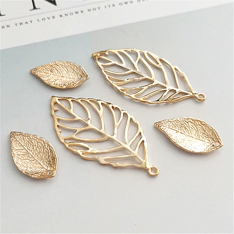 10 pcs/lot Alloy Creative Gold Leaf Pendant Buttons Ornaments Jewelry Earrings Choker Hair DIY Jewelry Accessories Handmade