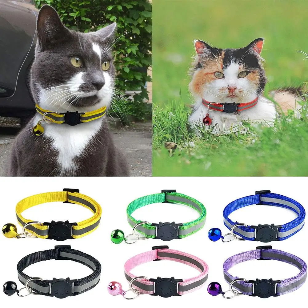 Pet Products Pet Collars Cute Puppy Dog Cat Collars Reflective Adjustable Collars Release Buckle Neck Strap Bell Pet Collars