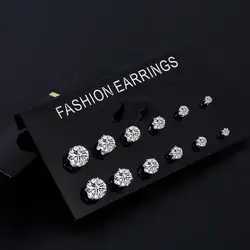 ALIUTOM Fashion 6 Pair/ set Punk Zircon Crystal Stud Earrings Set For Women Round Flower Gothic Design Brincos Jewelry Bijoux