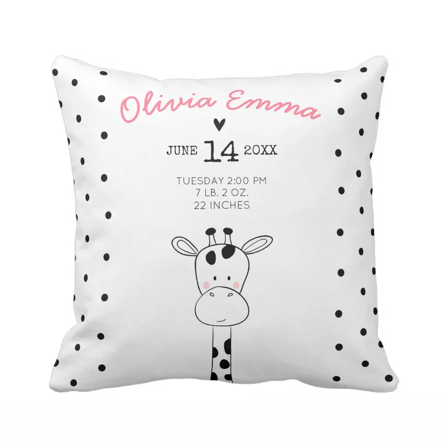 Personalized Baby Birth Stats Nursery Modern Animals Forest Throw Pillow Cover Soft Polyester Home Decorative Cushion Cover Sofa