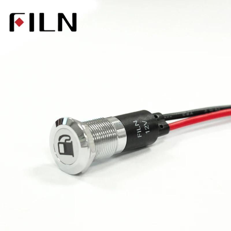 FILN FL1M-14FW-C 14mm led สีแดงสีเหลืองสีเขียวสีเขียวรถ applicance สัญลักษณ์ 12 v led ไฟ 20 ซม.