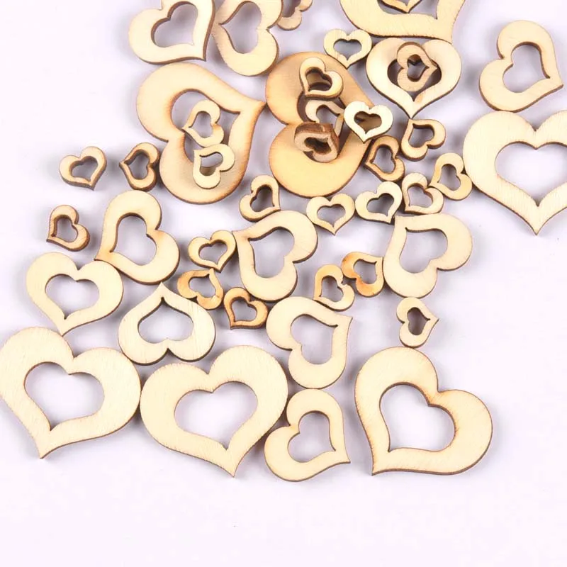 10/20/30mm 50Pcs hollowed-out Heart Wooden Craft Scrapbooking handicrafts Handmade ornaments Accessory Decoration MT1866