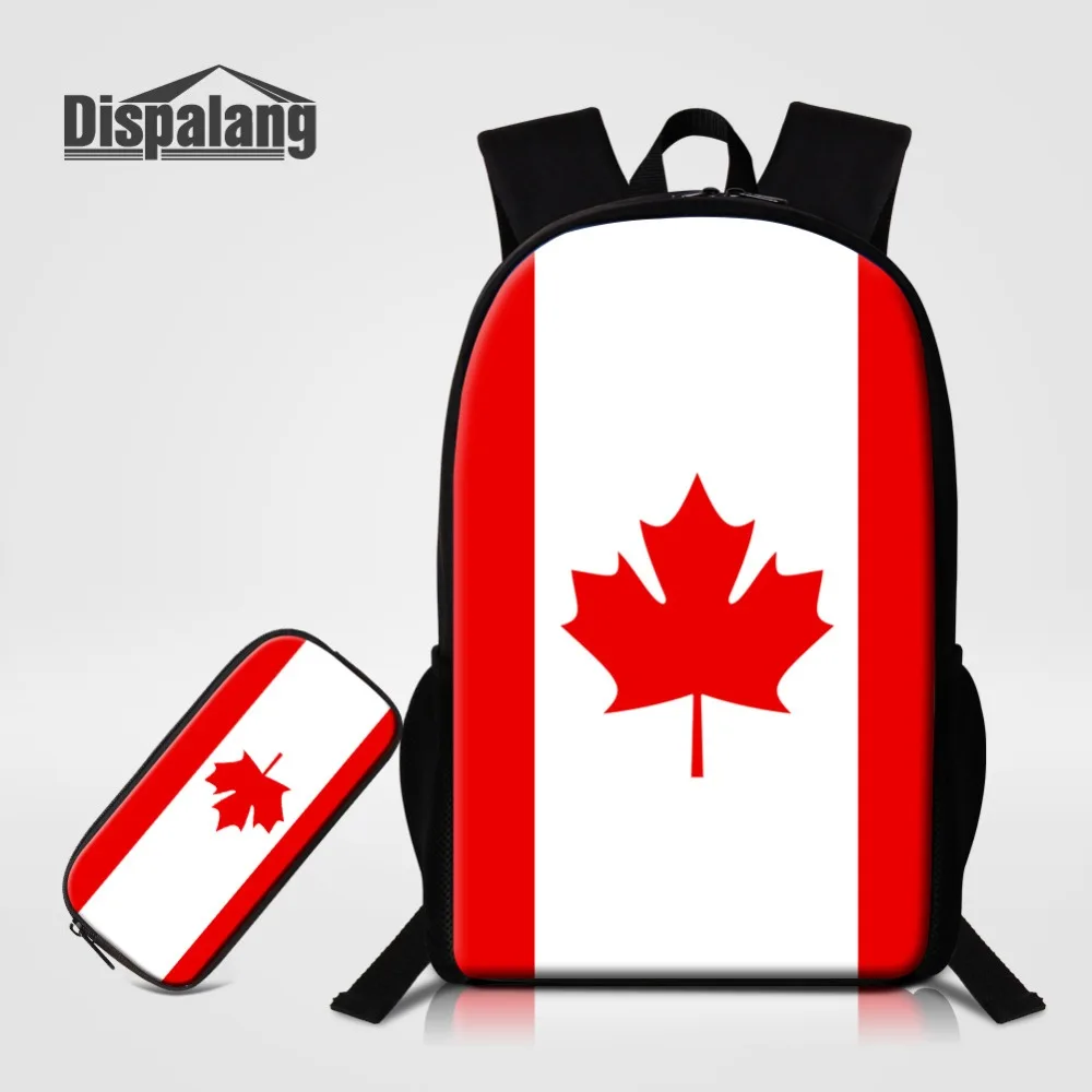 

Male Casual School Bag Canada National Flag Children Backpack With Pencil Case 2 PCS Set Teen Bookbag For Middle Students