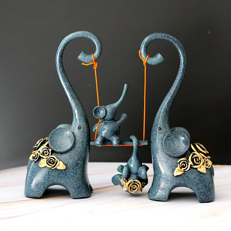 Abstract Elephant Family Statue Resin Swing Elephant Sculpture Adornment Home Decor Birthday Souvenir Craft Gift for Parents