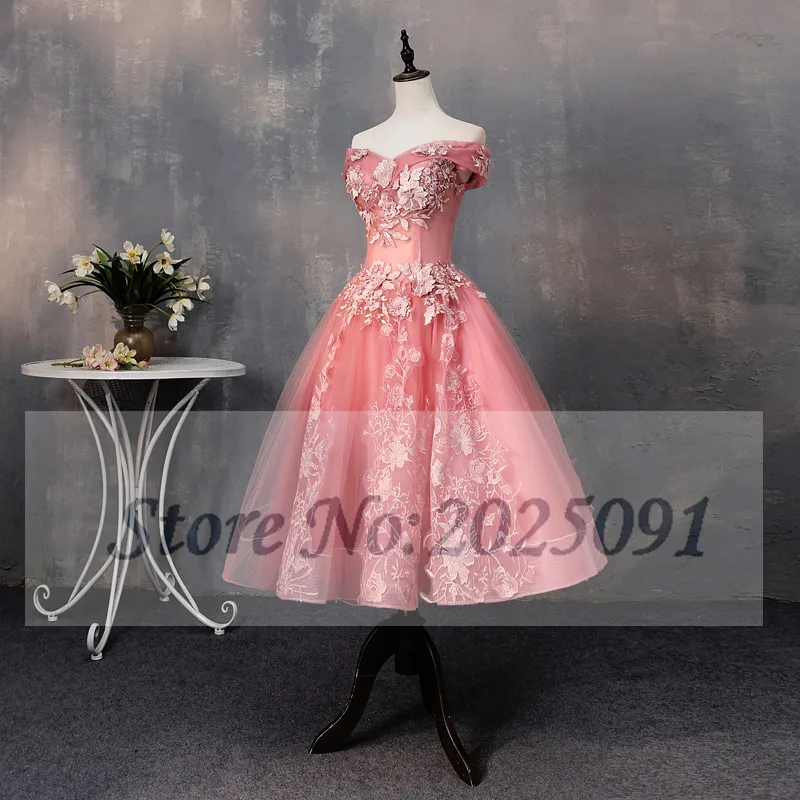 2021 New Cameo Prom Dress Short Off The Shoulder Tulle Lace Appliques Homecoming Dresses Blush Bridal Bridesmaid Dresses