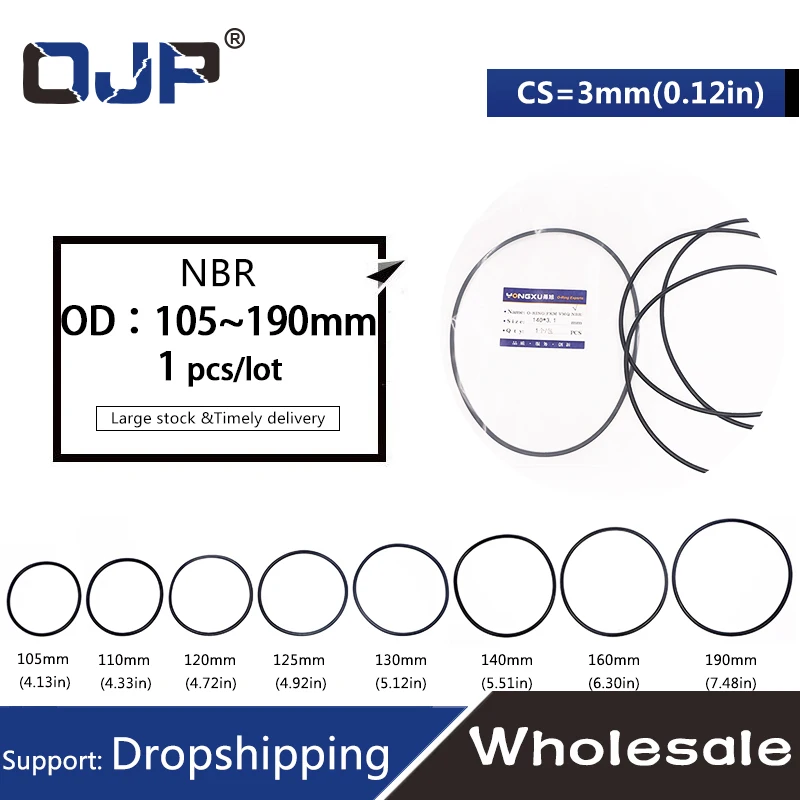 1PC Rubber Ring NBR Sealing OD105/110/120/125/130/140/145/150/160/170/180/190*3mm O-Ring Seal Nitrile Gaskets Oil Rings Washer.-