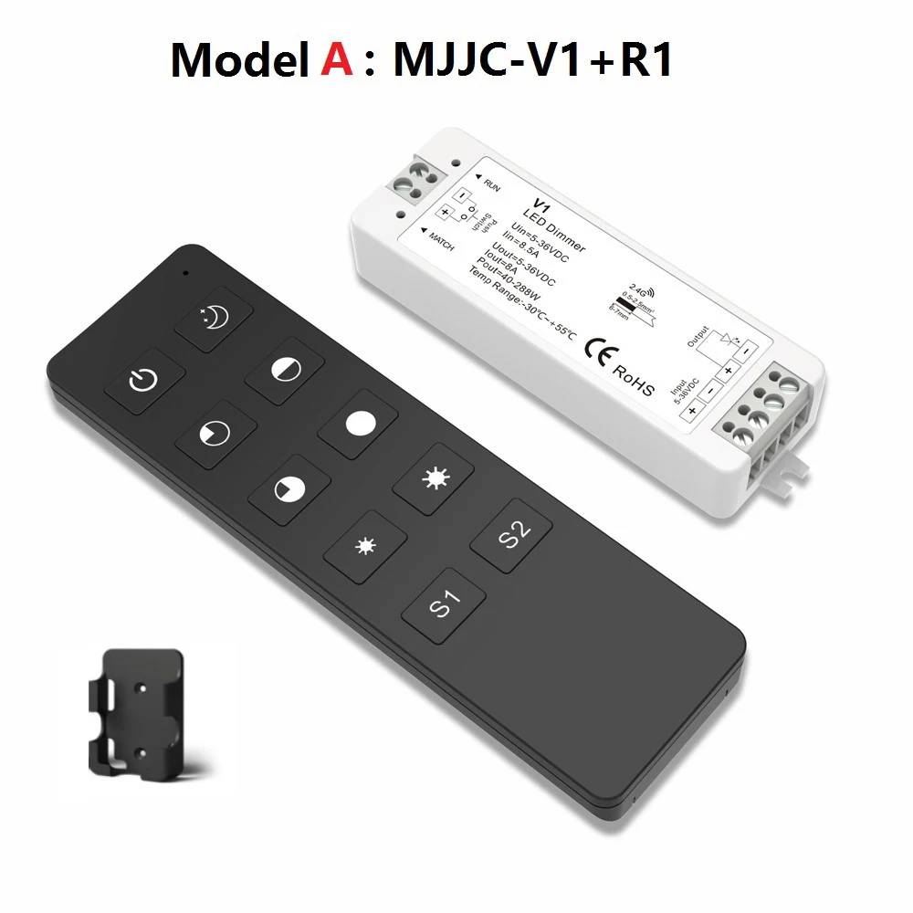 12 Volt LED Dimmer 12V 5V 24V 36V PWM Wireless RF Dimer Push Switch ON OFF with 2.4G Remote for Single Color Strip Light V1
