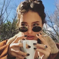 Small Oval Mirror Sunglasses For Women Pink Luxury Men Brand Designer Eyewear Shades Ladies Alloy Sun Glasses UV400 Eyegla