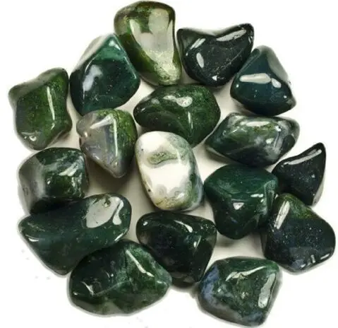 1/2 lb Bulk Tumbled Green Moss Agate Stones from India - Natural Polished Gemstone Supplies for Wicca, Reiki,