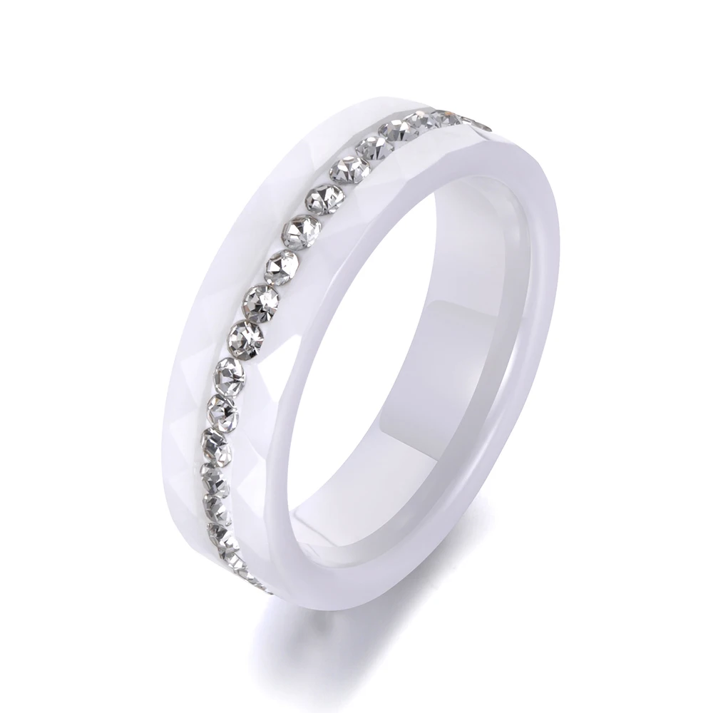 Lokaer Classic White & Black Ceramics Rings Jewelry Clay Rhinestones Wedding Engagement Rings For Women Anneaux R18145