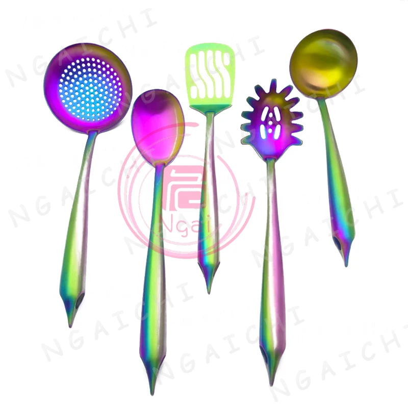 

Ngaichi Stainless Steel Cutlery Set Filter Scoop Spatula Slotted Cooking Tools Colorful Oversize Colander Kitchenware 5pcs/set