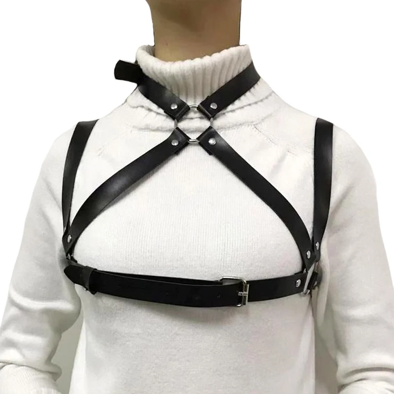 

2020 Sexy Women suspenders Black leather harajuku gothic belts lingerie Adjustable bondage holographic harness for chest Women