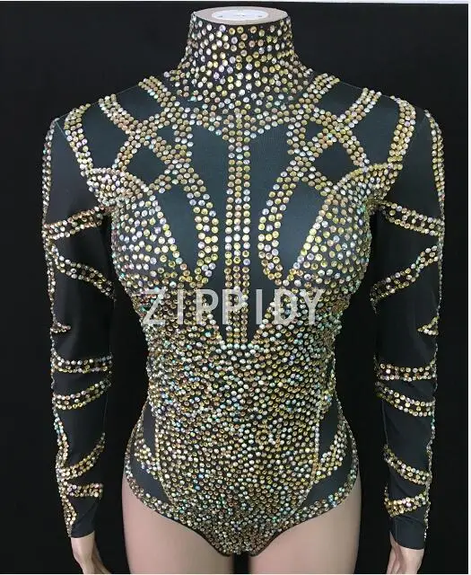 Bodysuit colorido com pedras brilhantes, roupa feminina para festas, celebração de aniversário, boate, dança, bodysuit, roupas para performance, 2018