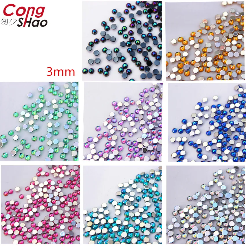 Cong Shao 1000szt 3mm 3D Nail Art Tips AB Color flatback crystal Acrylic Rhinestone trim phone not hotfix nail applique ZZ625