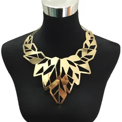 MANILAI Hollow Leaf Metal Choker Punk Large Necklaces Women Collar Big Torques Statement Necklaces Maxi Jewelry Gold Color