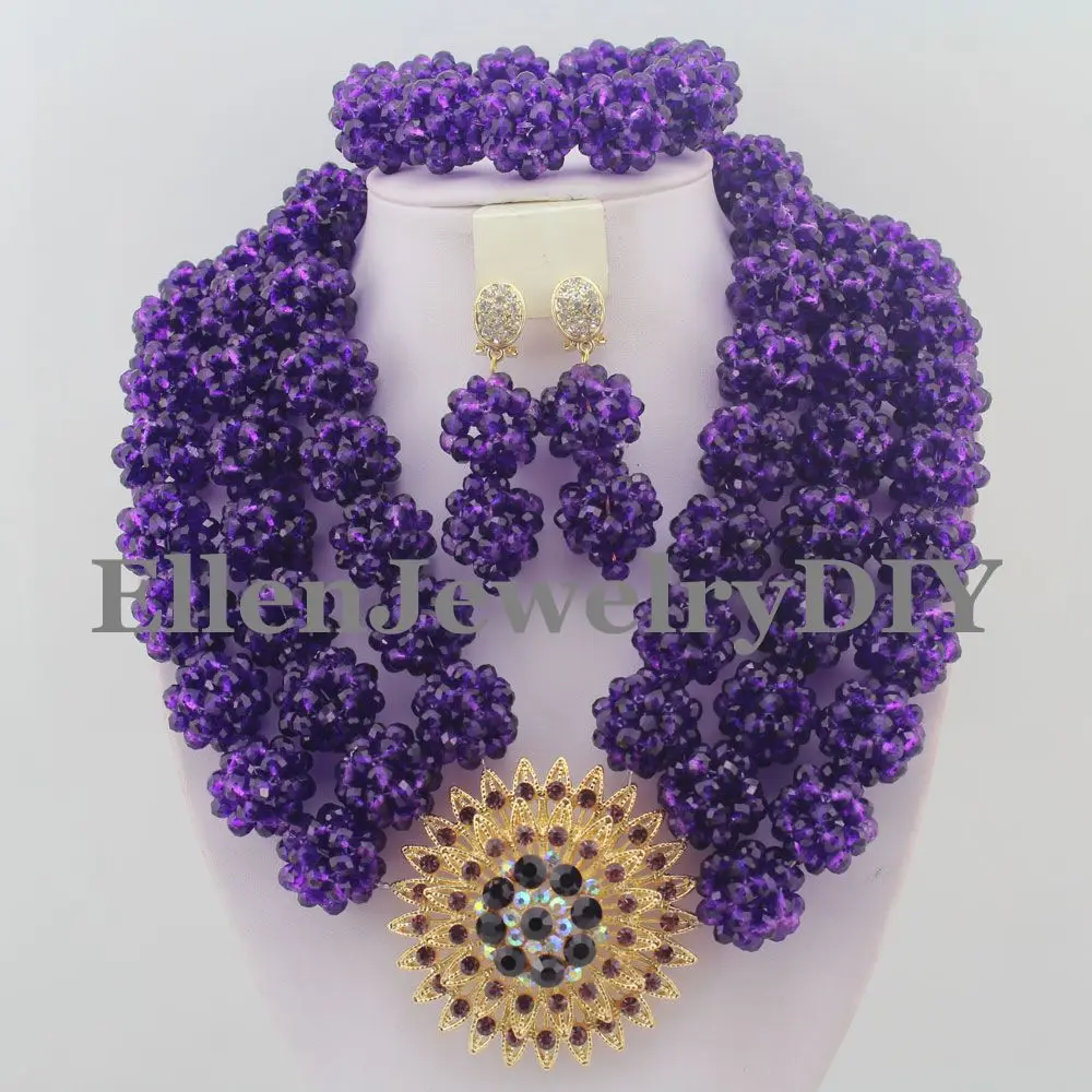 

Women's purple Jewelry Crystal Beads African Jewelry Set wedding party Necklace Set For Brides 2017 Free Shipping W9249