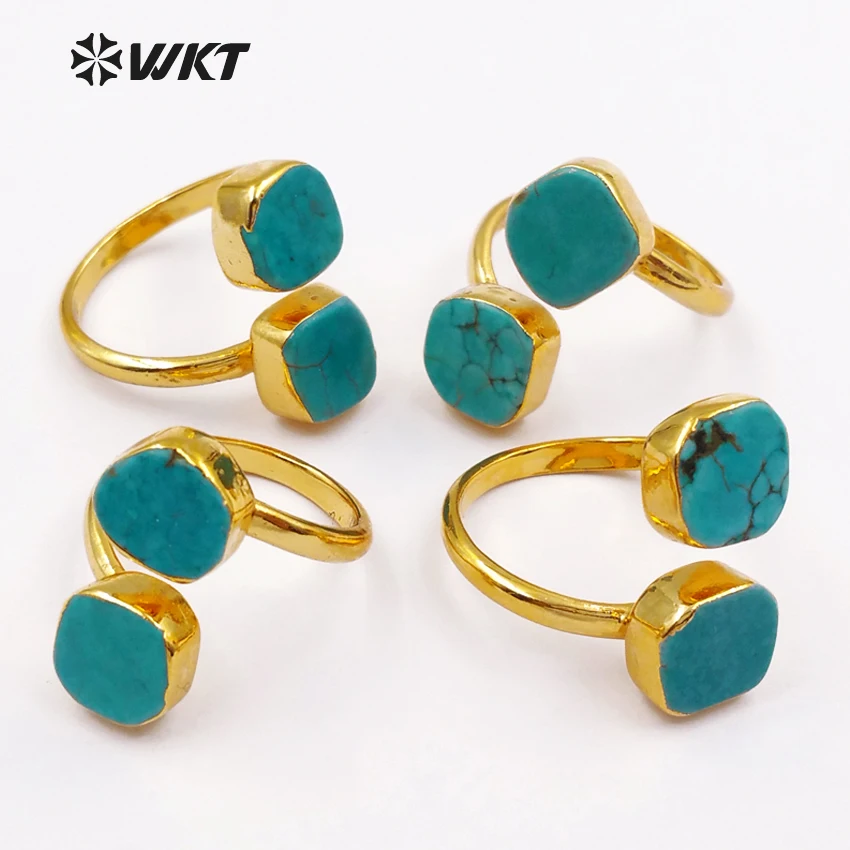 

WT-R103 New!! Amazing double howlite rings in 24k gold dipped gypsy boho ring, charming double stone rings in adjustable size