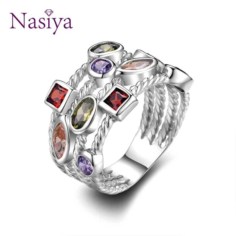 

Nasiya 100% Genuine Silver 925 Jewelry Rings For Women Multiple Colorful Gemstones Wedding Ring Luxury Jewelry Engagement Gift