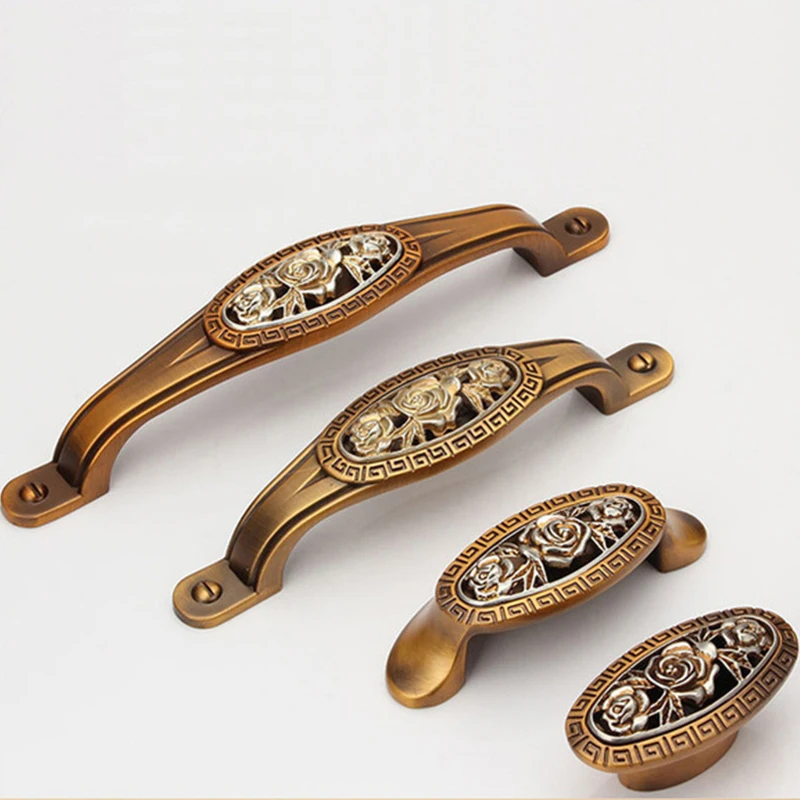 Hole CC 64/96/128mm Antique Furniture Handle Cabinet Knobs and Drawer Pull Classical Handles for Wardrobe Hardware Accessories