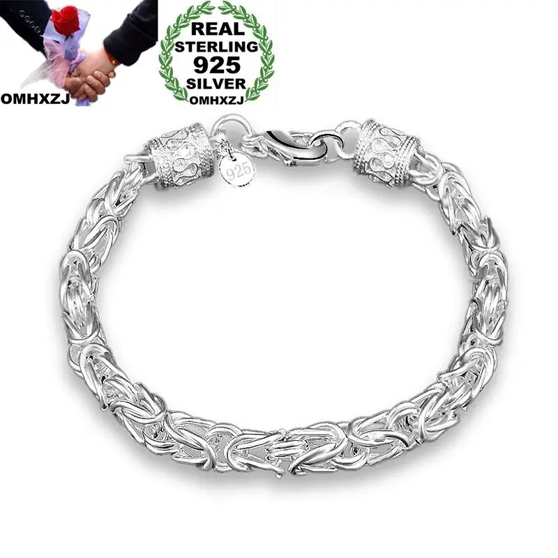 

OMHXZJ Wholesale Personality Fashion OL Woman Girl Party Gift Silver Dragon Head Chain Thick 925 Sterling Silver Bracelet BR84
