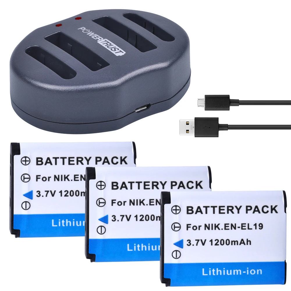 

3Pcs 1200mAh EN-EL19 EN EL19 Battery + Dual USB Charger for Nikon S100 S2500 S2600 S3100 S6400 S4100 S4150 S3300 S4300 Camera