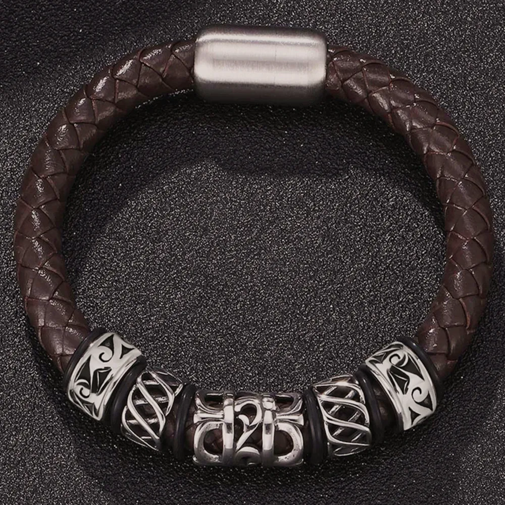 HMSFELY Stainless Steel Cloud Pattern Ring Beads For DIY Leather Bracelet Jewelry Making 8mm Hole Size Accessories Bead 5pcs/lot