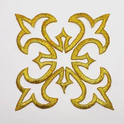 Iron On Flower Patches Gold Embroidery Lace Cosplay Appliques Golden Metallic Embroidered Venise Trim 14.8*14.8cm