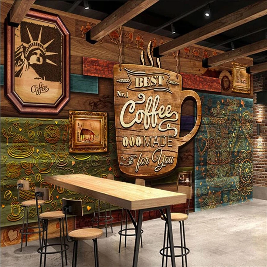 Papel de parede personalizado murais 3d pintados à mão sênior retro café fundo pintura decorativa mural 3d