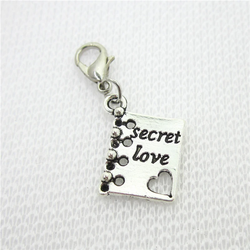 

Wholesale 100pcs Secret love book charms dangle charms hanging lobster clasp floating charms DIY bracelet/pendant jewelry