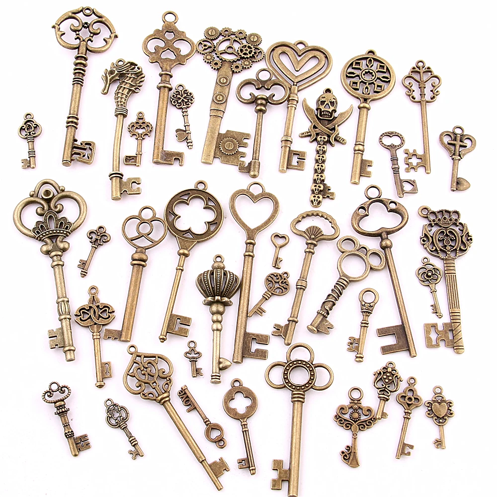 

Sweet Bell Antique bronze Metal Mixed Key Charms Brass Zinc Alloy DIY Key Shaped Charm Pendant Making 20-45pattern 30pcs D0953