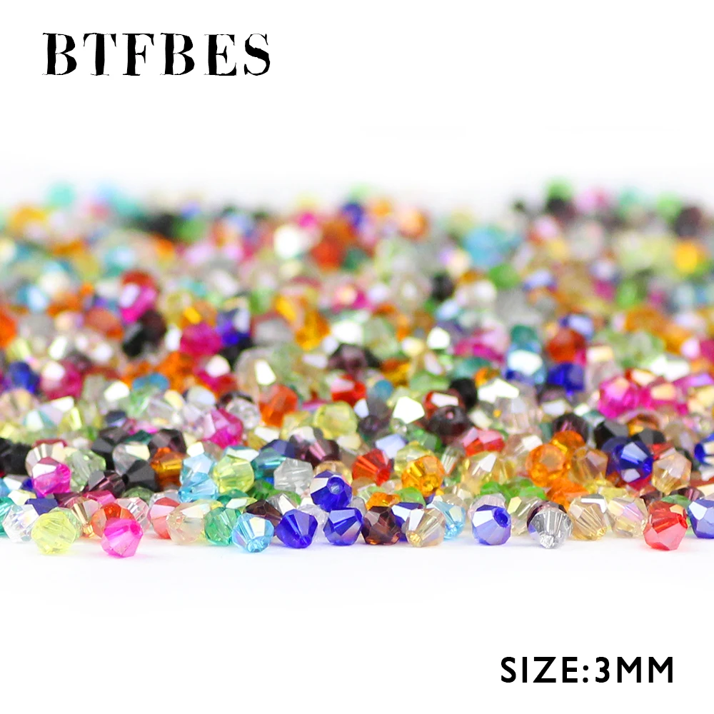 BTFBES 3mm Bicone Austrian Crystals Beads 200psc AB cone Glass Loose Beads For Jewelry Bracelet Necklace Making Accessories DIY