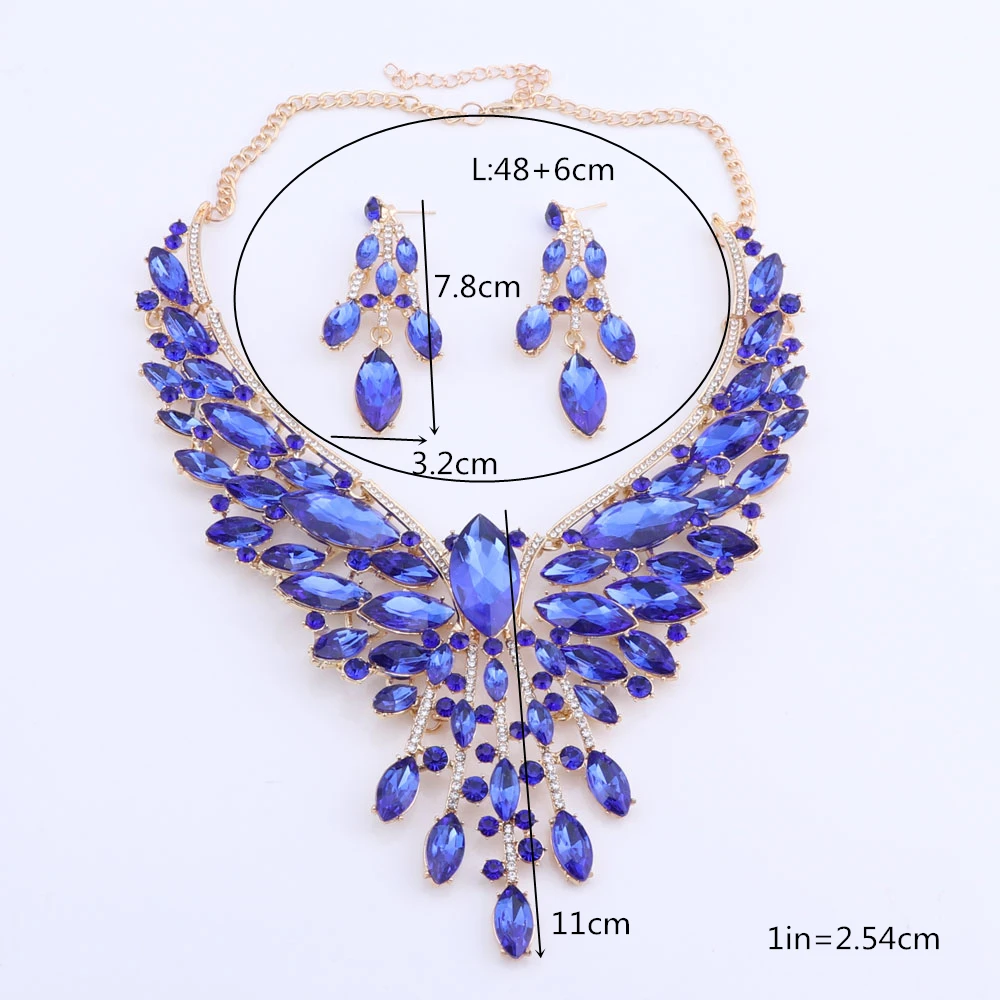 OEOEOS Charm Wedding Jewelry Color Crystal Rhinestones Necklace Earrings Set for Women Fashion Bridal Jewelry Sets