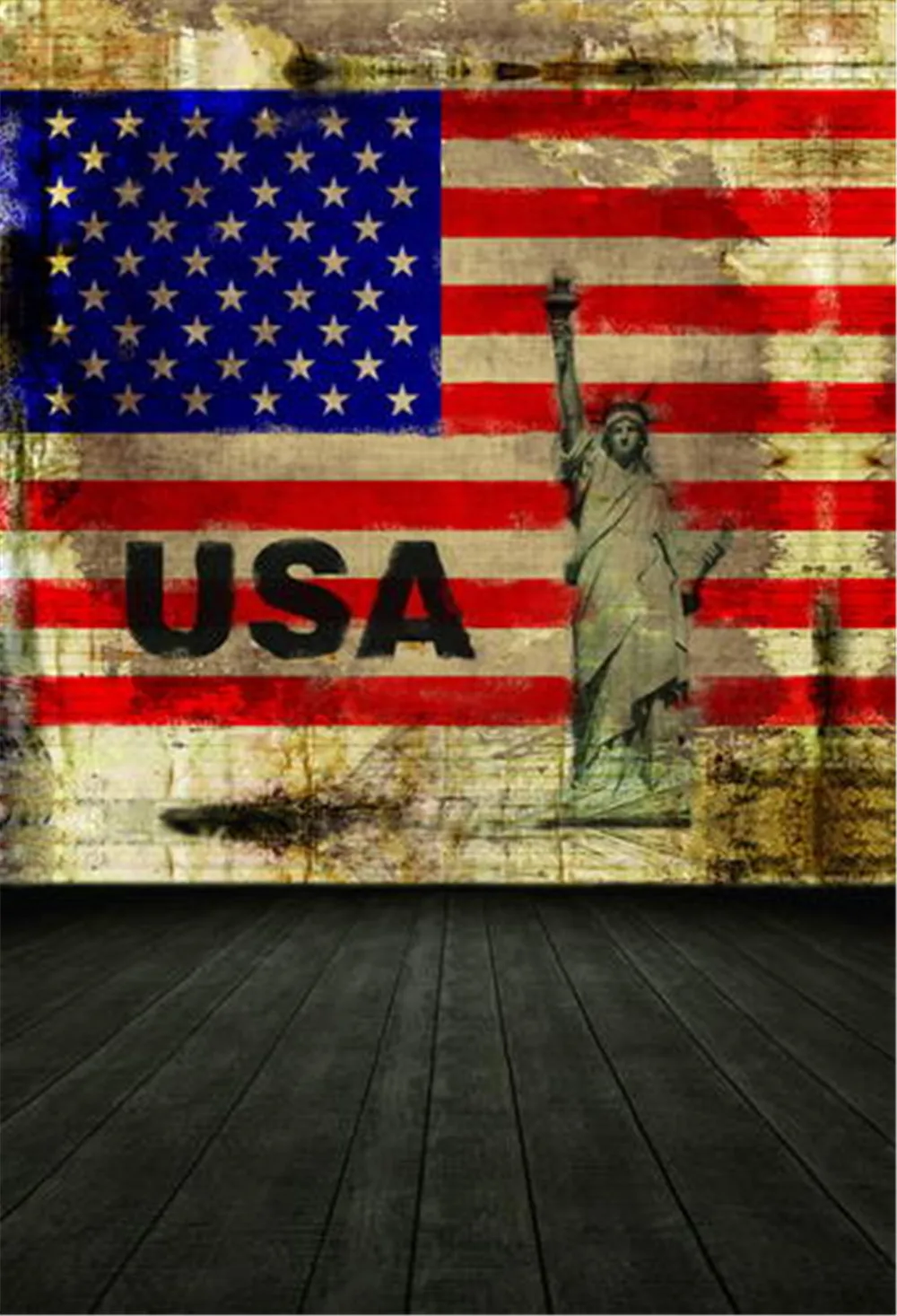 

Retro Vintage Wall America Flag Backdrop for Photography Printed Statue Of Liberty Children Photo Studio Background Wood Floor