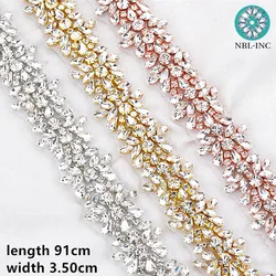 (1 YARD) Silver clear bridal beaded crystal rhinestone applique trim belt gold sewing iron on for wedding dress clothing WDD0278