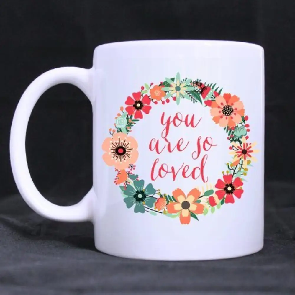 

Christmas Flowers mug Coffee Cup Porcelain Tea Mug with handle"You are So Loved" Ceramic 11 Oz,White