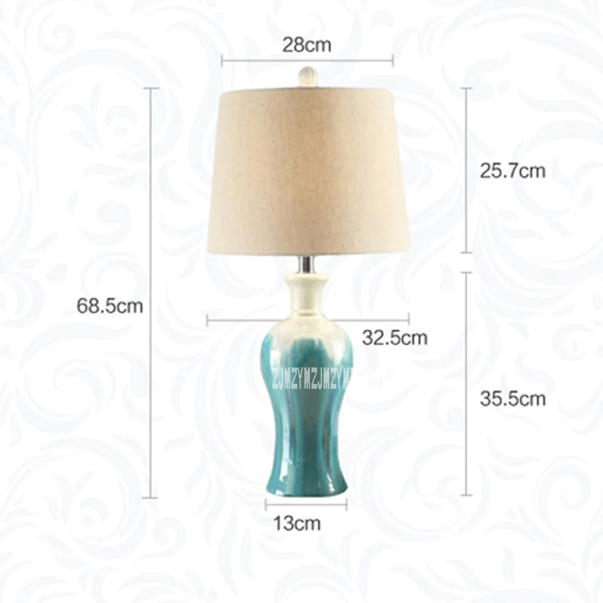 New DF80799 Mediterranean Blue Retro Living Room Bedroom Study Lamp Bedside Lamp Creative Ceramics Table Lamp 220v / 110v 31-40W