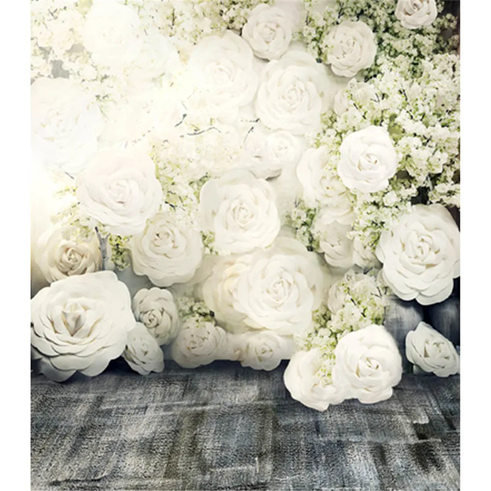 

Cymbozin Romantic Floral Wall Wedding Photo Backdrops Printed Blooming White Flowers Photography Studio Backgrounds