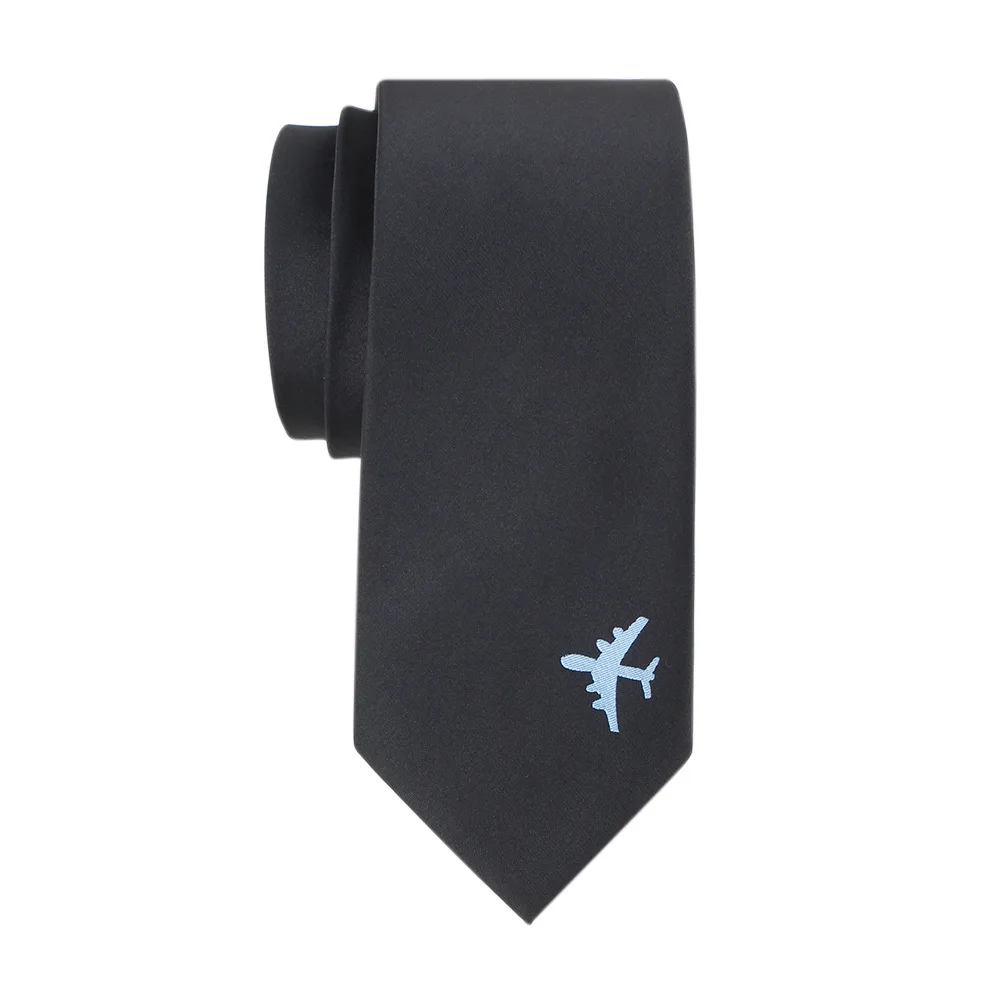 VEEKTIE Fashion Black Air Plane Pattern Necktie Solid Business Cool Ties for men Vestidos Zipper Tie 6 7 8CM Formal Tuxedo Slim