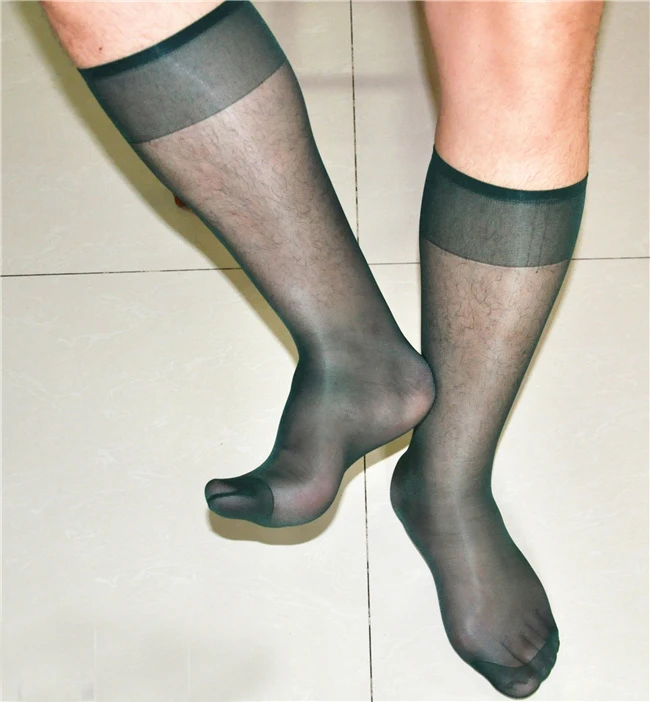 New dark green ultra-thin tube the color of pure sexy silk sexy Japanese men\'s socks tube socks