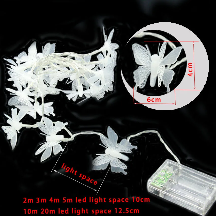 2m 3m 4m 5m 10m butterfly pendants led garland by AA batteries Fairy Christmas outdoor light string New year party wedding deco