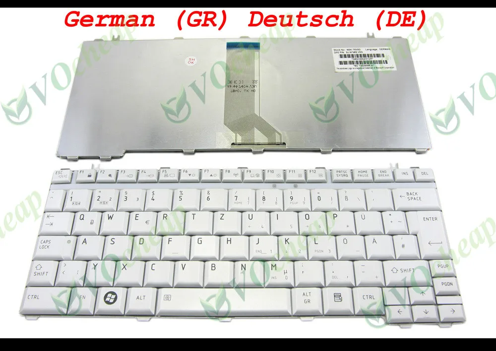 Laptop Keyboard for Toshiba Satellite A210 U400 U405 Portege M800 M803 M823 Silver German GR Deutsch DE (QWERTZ) -  NSK-T6V0G