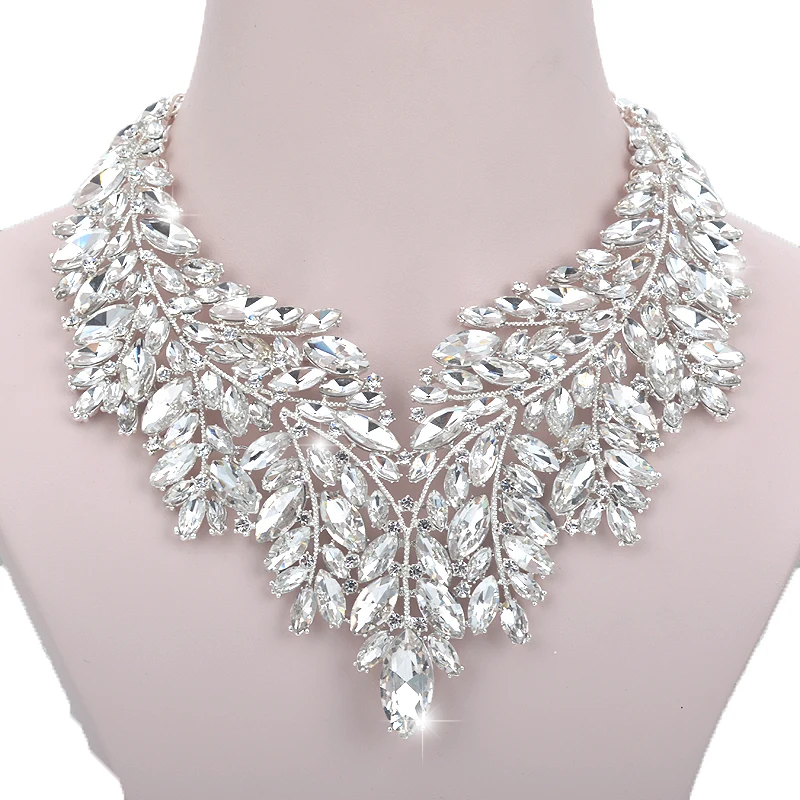 Luxurious Dubai Style Wedding Jewelry Sets Rhinestone Crystal Statement Bridal Silver Color Prom Necklace Earring Christmas Gift