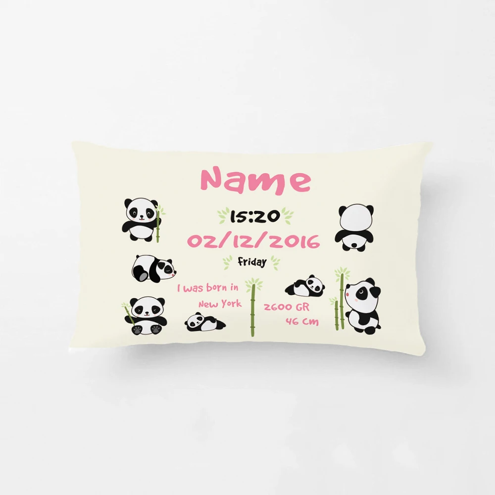 Pink Cushion Cover Custom Baby Information Pillowcase Decorative Covers Pillow Case Personalized Gift Cute Pandas