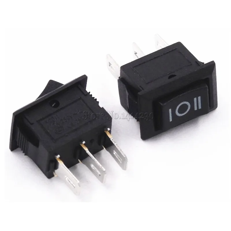 100PCS 3 Pin 3A 250V 10*15mm Black Button Rocker Switch ON OFF ON AC 10X15 Mini Rocker Power Switches