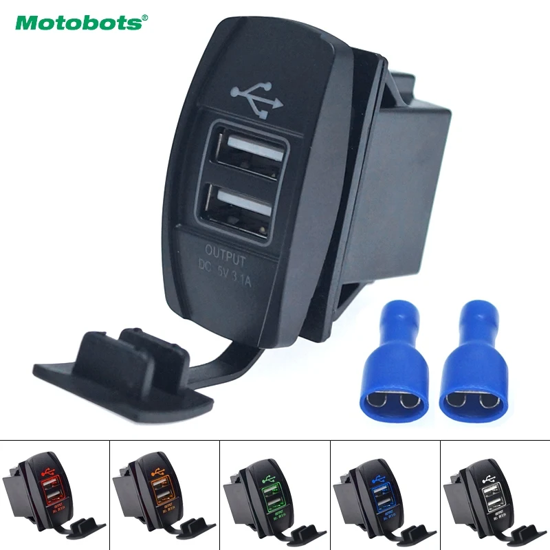 MOTOBOTS Car 12V-24V 3.1A Dual USB Socket Charger Power Adapter Truck ATV Boat USB Cigarette Lighter Adapter Outlet 2 Ports