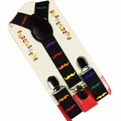 Winfox High Quality Adjustable Clip-On Colorful Mustache Printing Suspender Braces For Children Boy