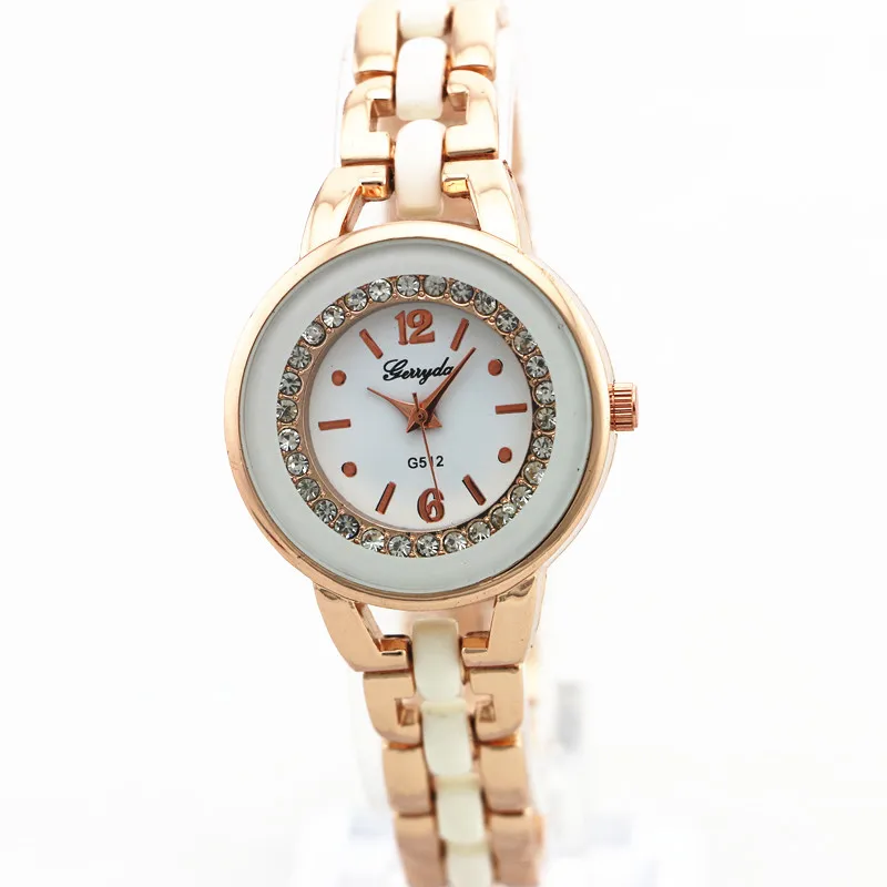 

Gold plated copy ceramic style band and case brecelet watches,rhinestone decoration under the glass,quartz movement